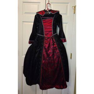 Girl Spooked Halloween Costume Hoop Skirt Red Black Gothic Renaissance S 7/8 Y